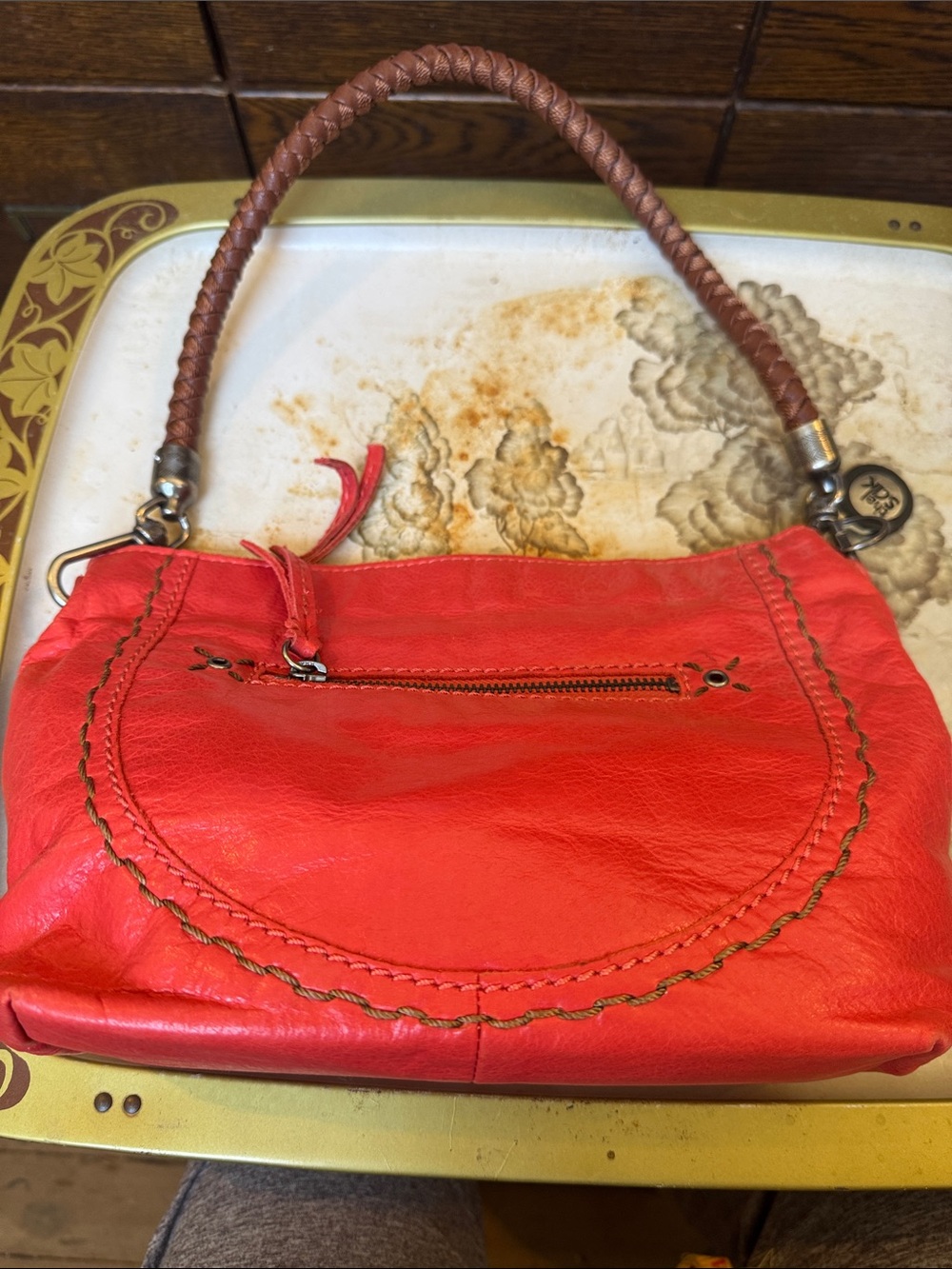 The Sak Red Leather Shoulder Bag with Braided Handle